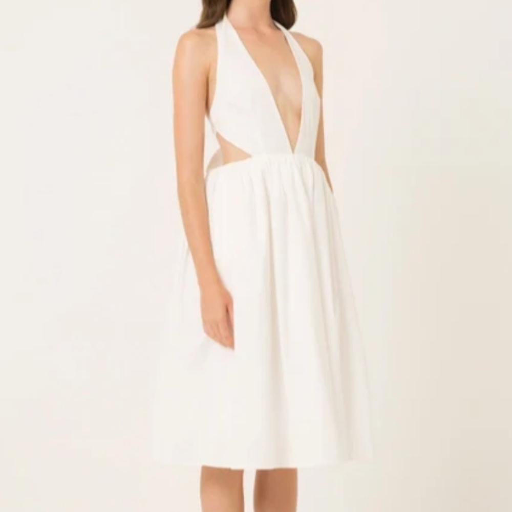 Amylynn - White Cotton Halter Marilyn Dress - M - Picture 3 of 6